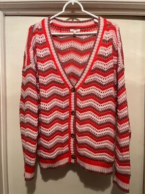 Maurices Pink & Red Chevron Knit Cardigan Sweater